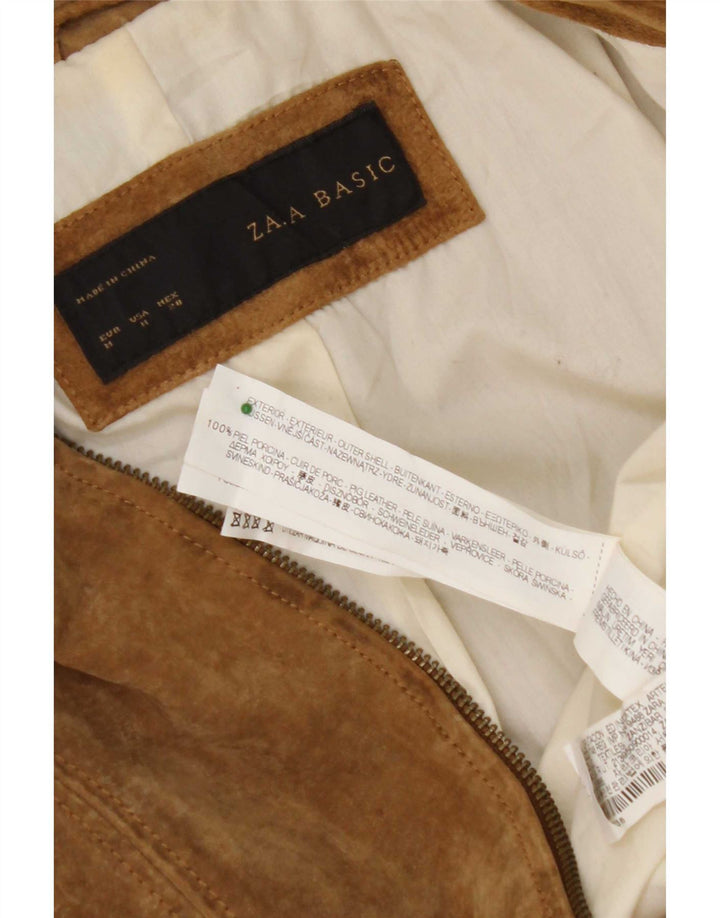 Zara Dame Crop Ruskindsjakke UK 12 Medium Beige Læder