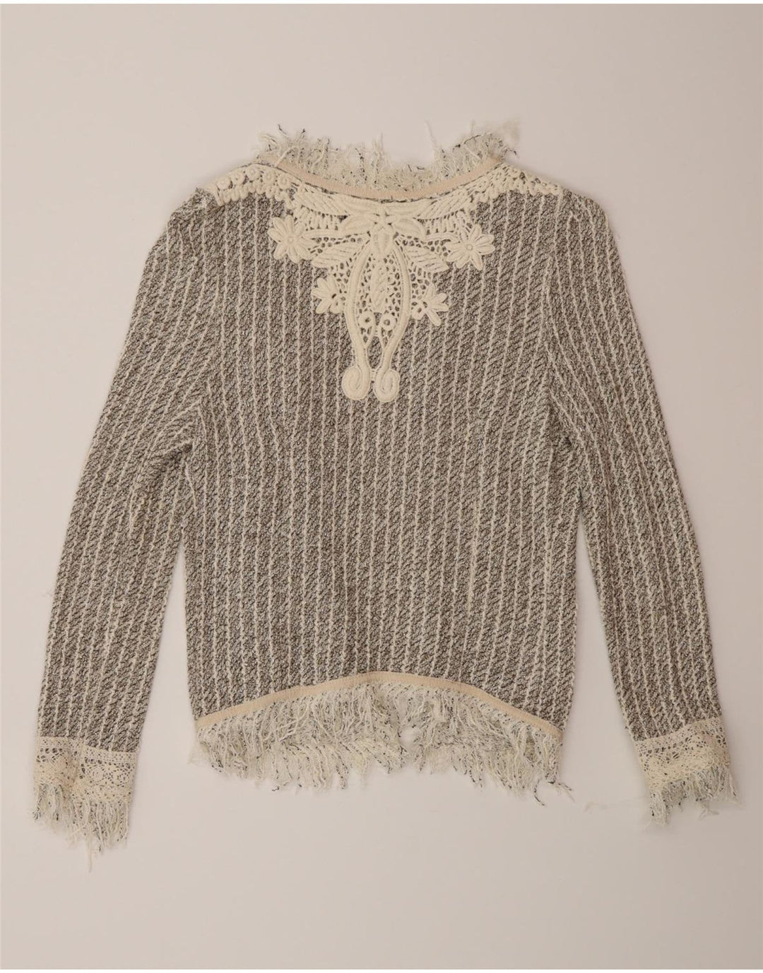 Zara Womens Open Cardigan Sweater UK 12 Medium Grå Stribet