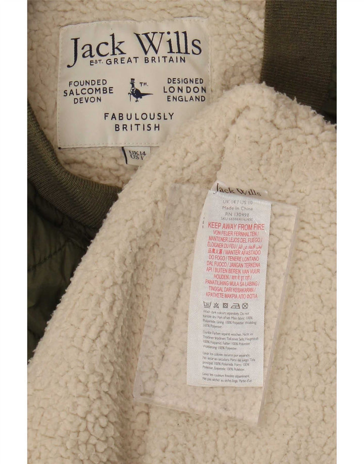 Jack Wills Dame Sherpa Quiltet Jakke UK 14 Stor Grøn Polyamid