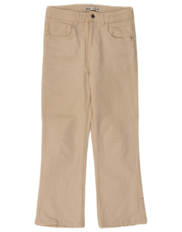 ZARA Dame Højtaljede Lige Jeans EU 36 XS W26 L24 Beige Bomuld