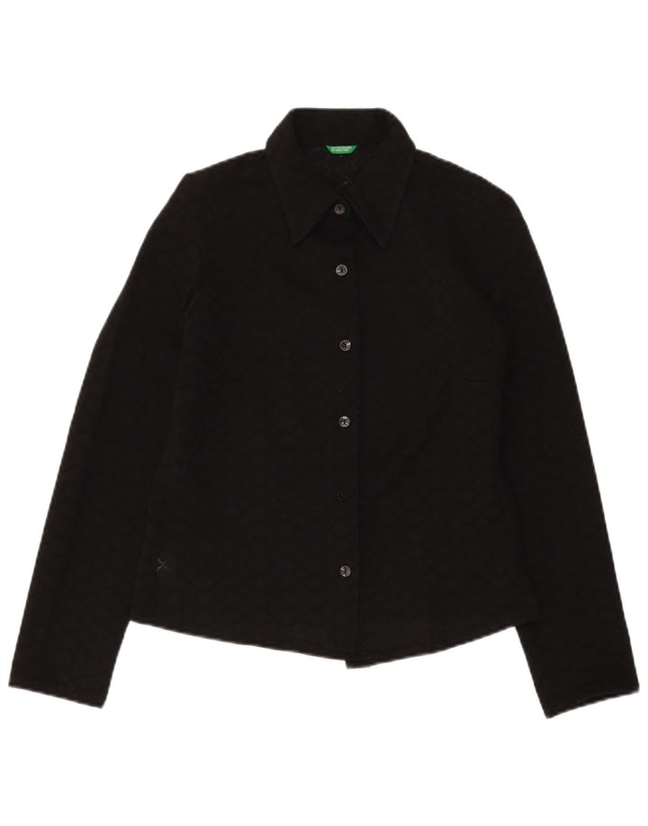 BENETTON Dame Crop Shirt Bluse IT 46 Stor sort polyester