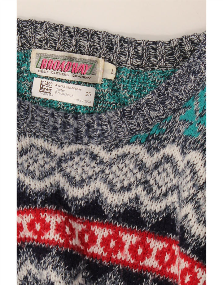 BROADWAY Herre Boat Neck Jumper Sweater Large Multicolored Fair Isle