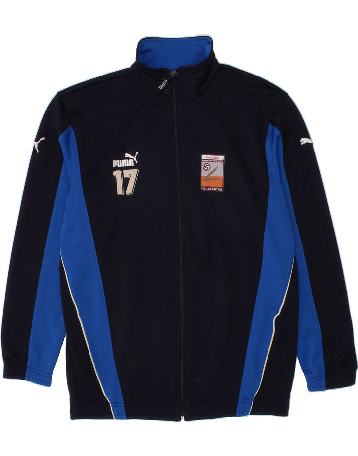 PUMA Boys Graphic Tracksuit Top Jacket 15-16 Years Navy Blue Colourblock Vintage Puma and Second-Hand Puma from Messina Hembry 
