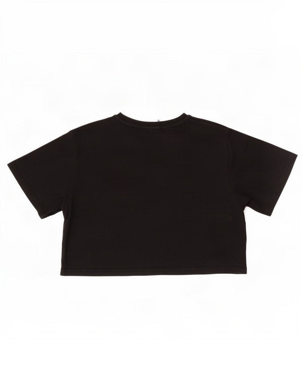 Ellesse Womens Crop Graphic T-Shirt Top UK 10 Small Black Bomuld