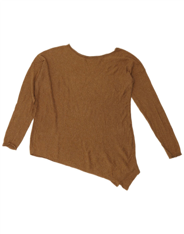 Zara Dame Asymmetrisk Boat Neck Jumper Sweater UK 14 Medium Brun