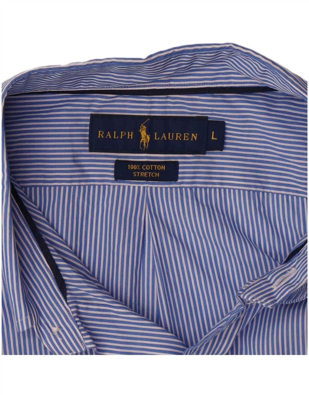 RALPH LAUREN Stretch-skjorte til mænd Stor blå nålestribet bomuld