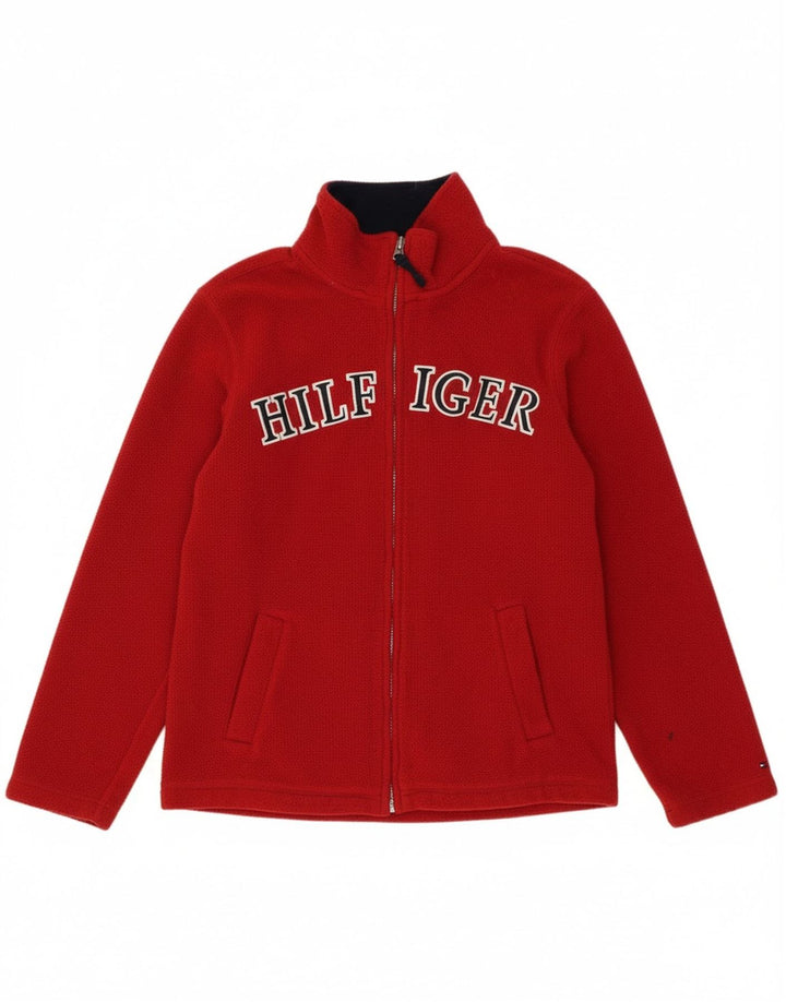 TOMMY HILFIGER Boys Graphic Fleece Jacket 12-13 Years Large Red Polyester Vintage Tommy Hilfiger and Second-Hand Tommy Hilfiger from Messina Hembry 