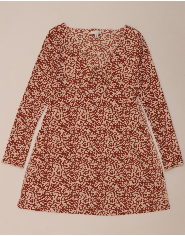 Topshop Kvinder Abstrakt A-Line Kjole UK 12 Medium Maroon