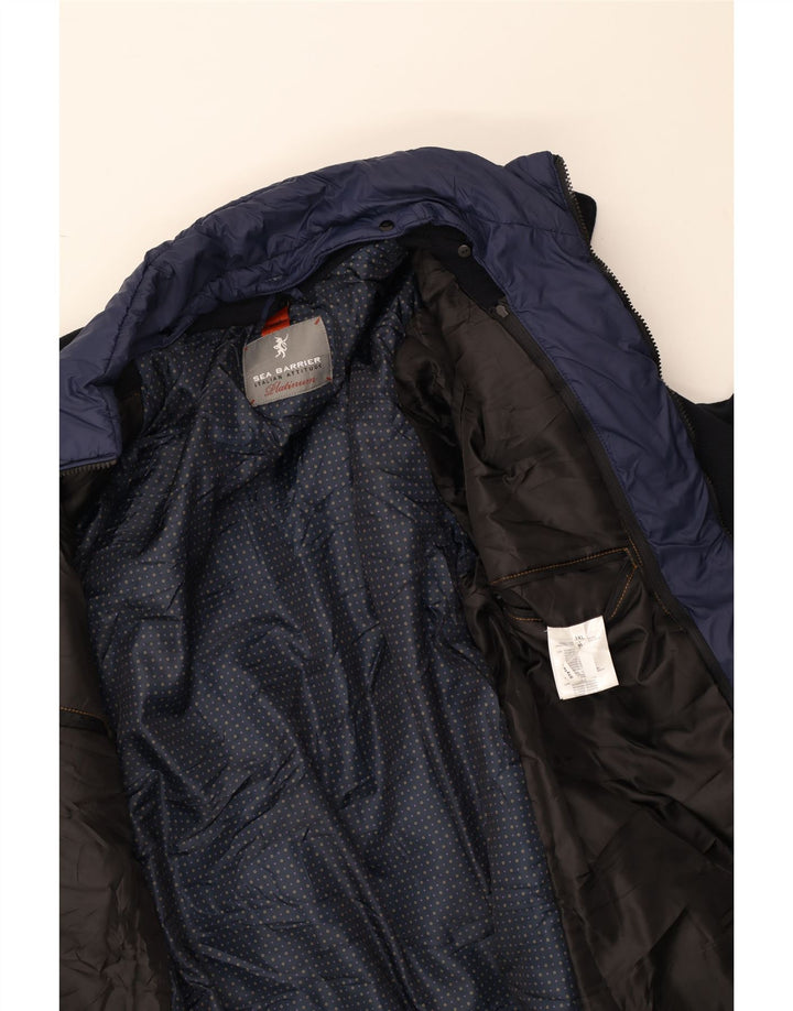 SEA BARRIER Mens Overcoat UK 46 3XL Navy Blue Polyester Vintage Sea Barrier and Second-Hand Sea Barrier from Messina Hembry 