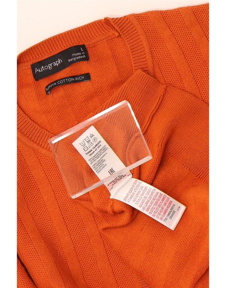 Marks & Spencer Herre Autograph Crew Neck Jumper Sweater Stor Orange Bomuld