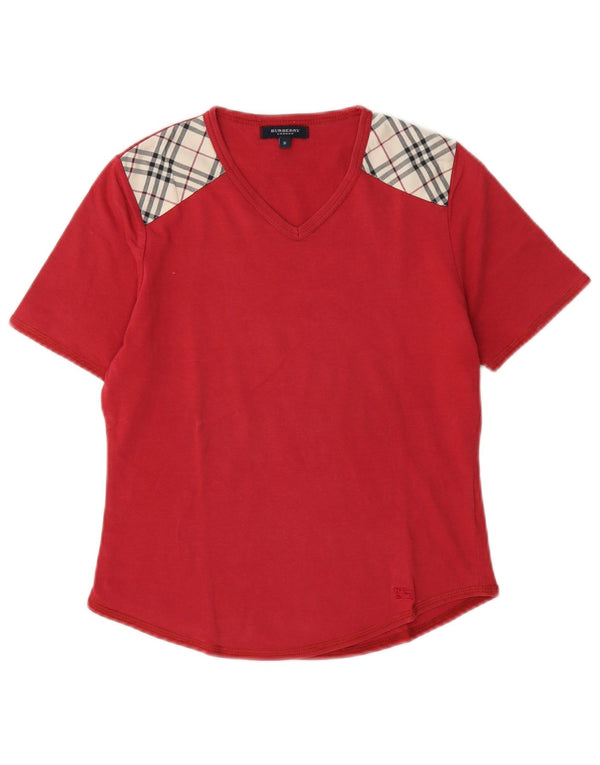 Burberry Womens T-Shirt Top UK 10 Small Red Check
