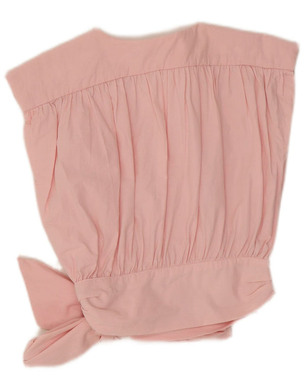 Zara Womens Sleeveless Wrap Crop Top UK 10 Small Pink Bomuld