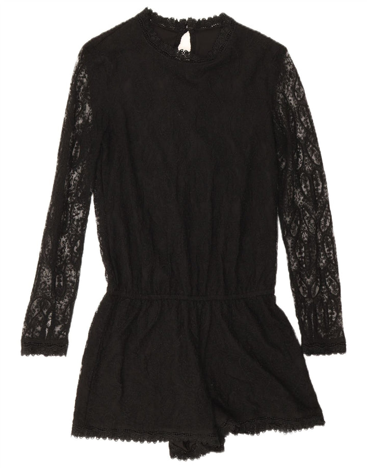 Zara Dame Langærmet Playsuit UK 10 Small Black Paisley Polyester