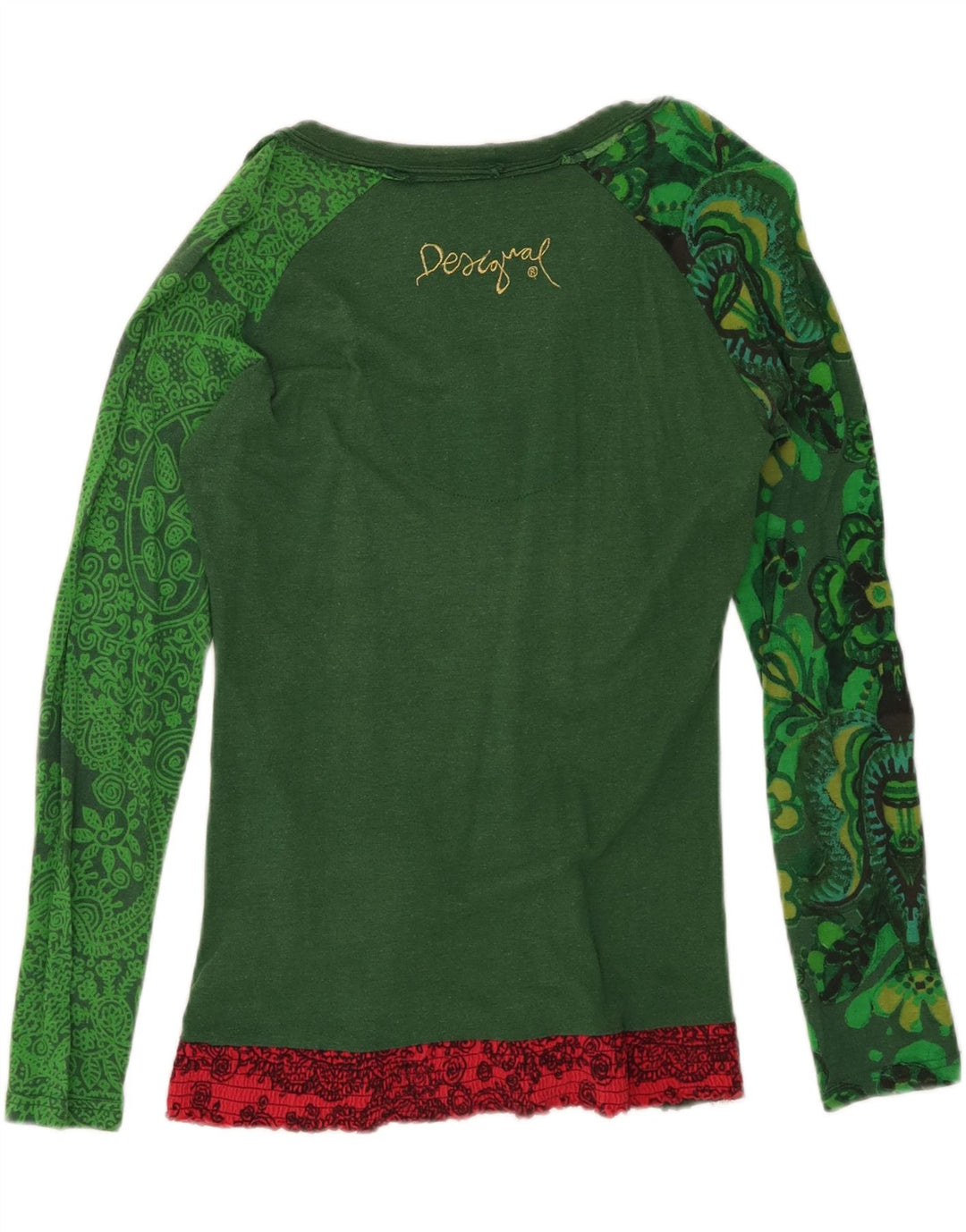 Desigual Dame Grafisk Top Langærmet UK 14 Medium Grøn Bomuld
