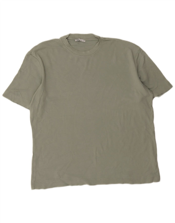 Zara Herre T-Shirt Top Stor Grøn Bomuld