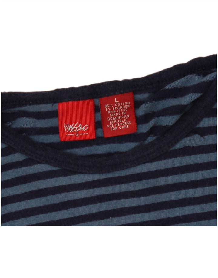 MOSSIMO Womens Crop Top 3/4 ærmer UK 14 Stor blå stribet bomuld