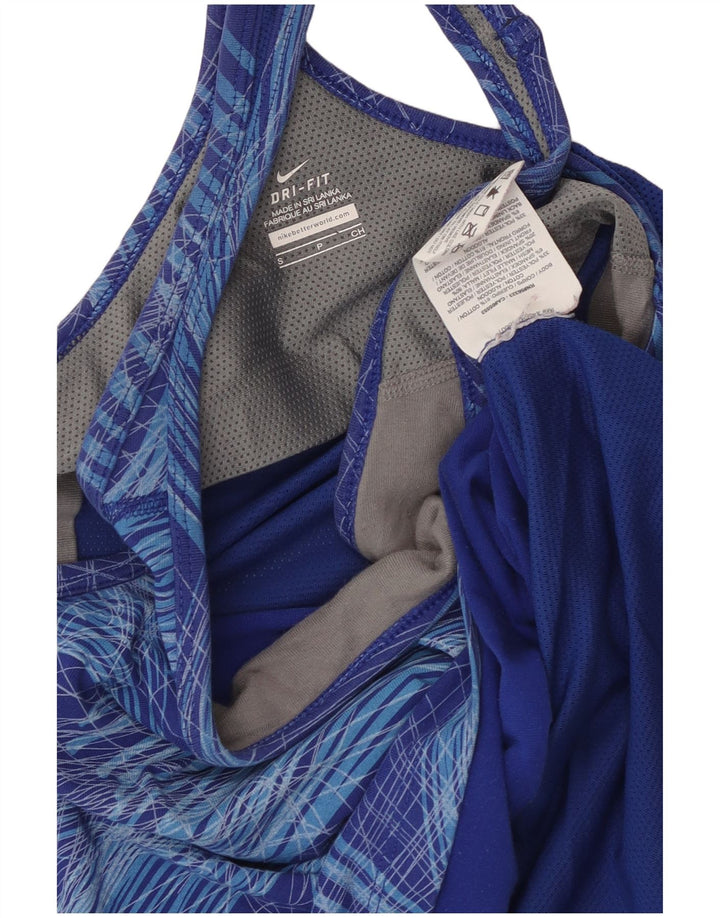 NIKE Dri Fit grafisk vest top UK 8 Lille blå geometrisk bomuld