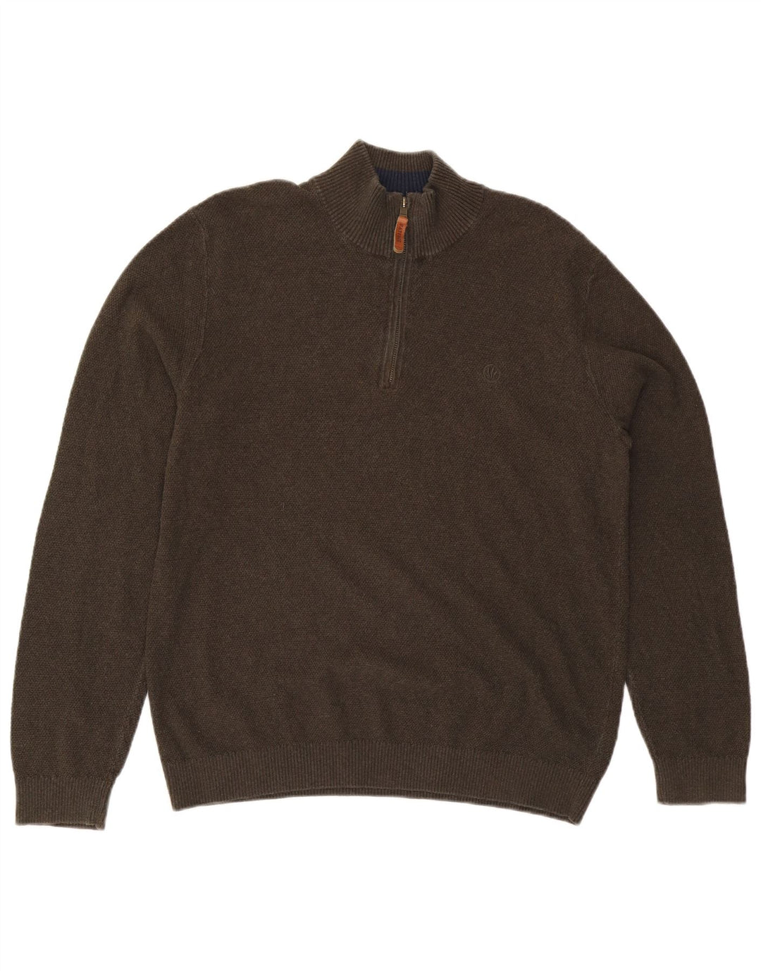 Fat Face Herre Zip Neck Jumper Sweater Stor Khaki Bomuld