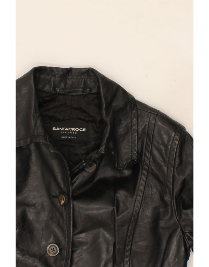 SANTACROCE Womens Leather Coat UK 12 Medium Black Leather Vintage Santacroce and Second-Hand Santacroce from Messina Hembry 