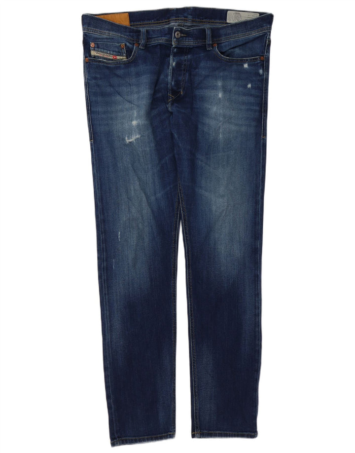 Diesel Herre Tepphar Distressed Carrot Slim Jeans W36 L32 Blue Cotton
