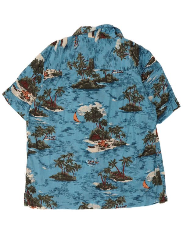 Vintage kortærmet Hawaii-skjorte til mænd XL blå bomuld