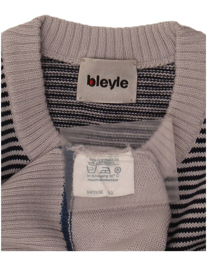 Bleyle Herre Crew Neck Jumper Sweater EU 50 Medium Grå Stribet Polyacryl