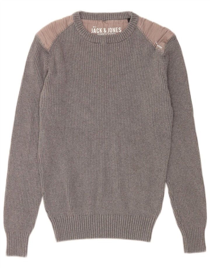 Jack & Jones Herre sweater med rund hals, mellemgrå Colourblock Bomuld