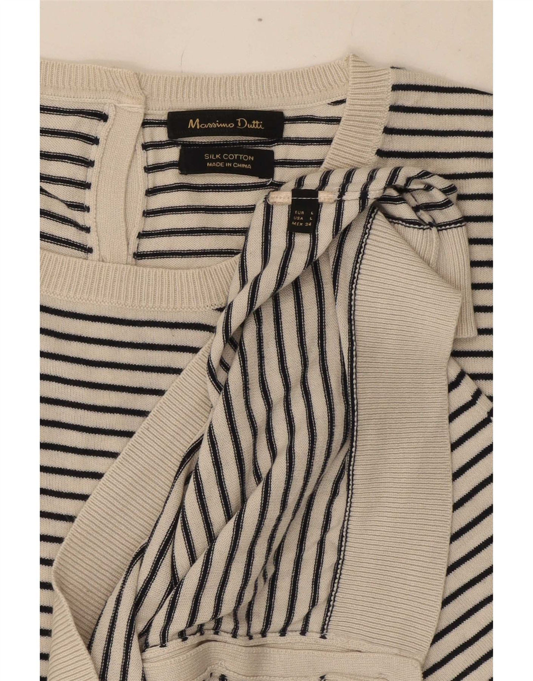 Massimo Dutti Dame Cardigan Sweater UK 14 Stor Hvidstribet Silke
