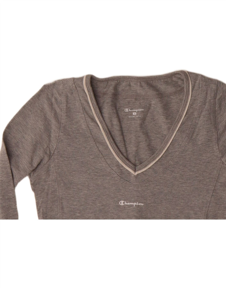 CHAMPION Womens Crop Top 3/4 Sleeve UK 10 Small Grey Vintage Champion and Second-Hand Champion from Messina Hembry 
