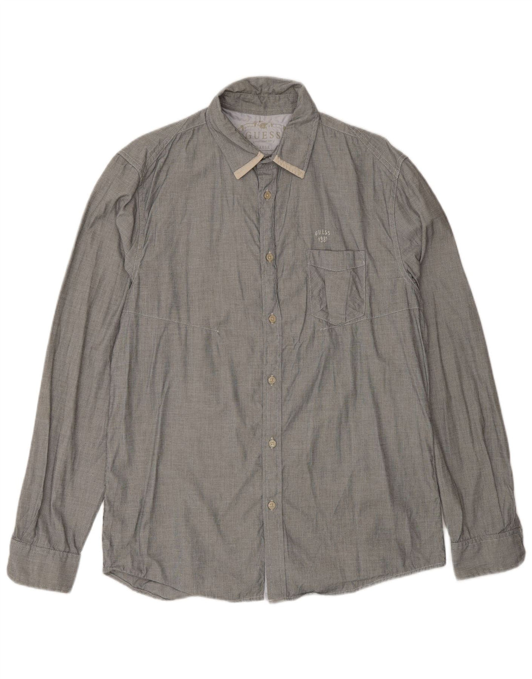 Guess Herre Regular Fit skjorte UK 40 Large Grey Ternet Bomuld