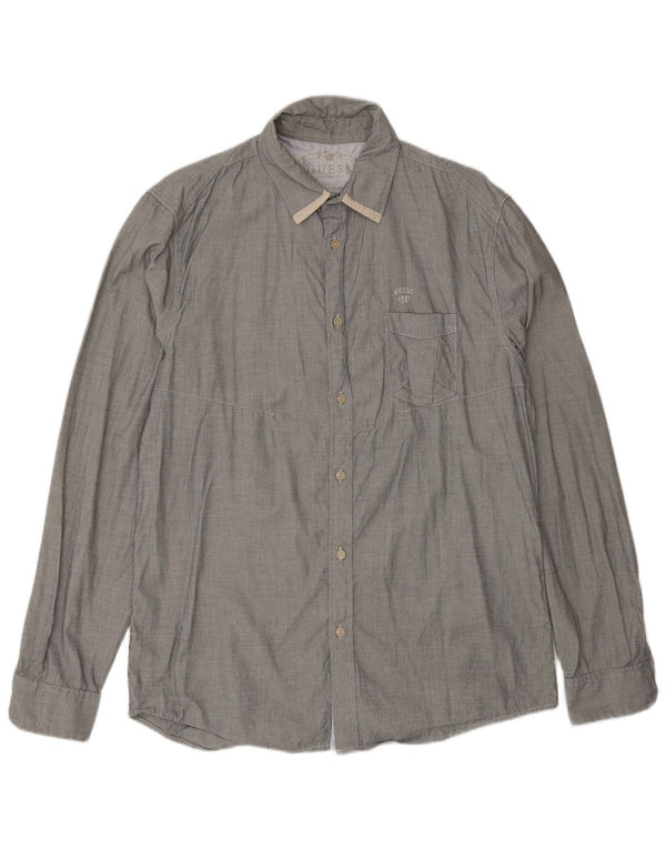 Guess Herre Regular Fit skjorte UK 40 Large Grey Ternet Bomuld