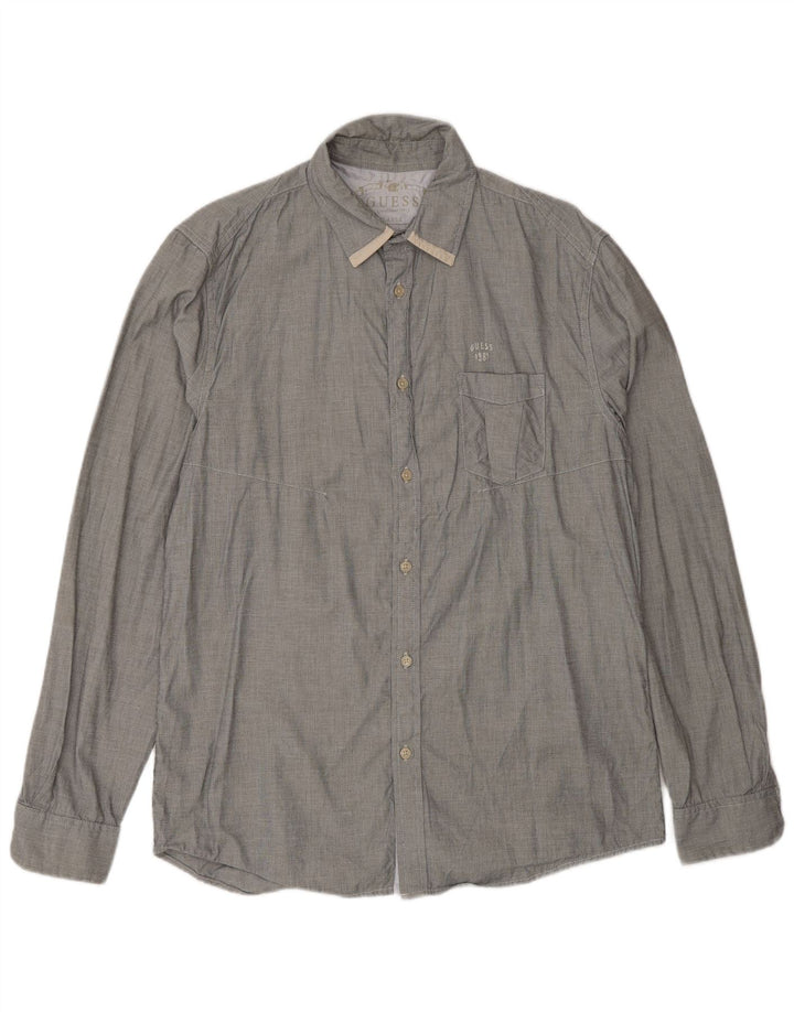 Guess Herre Regular Fit skjorte UK 40 Large Grey Ternet Bomuld