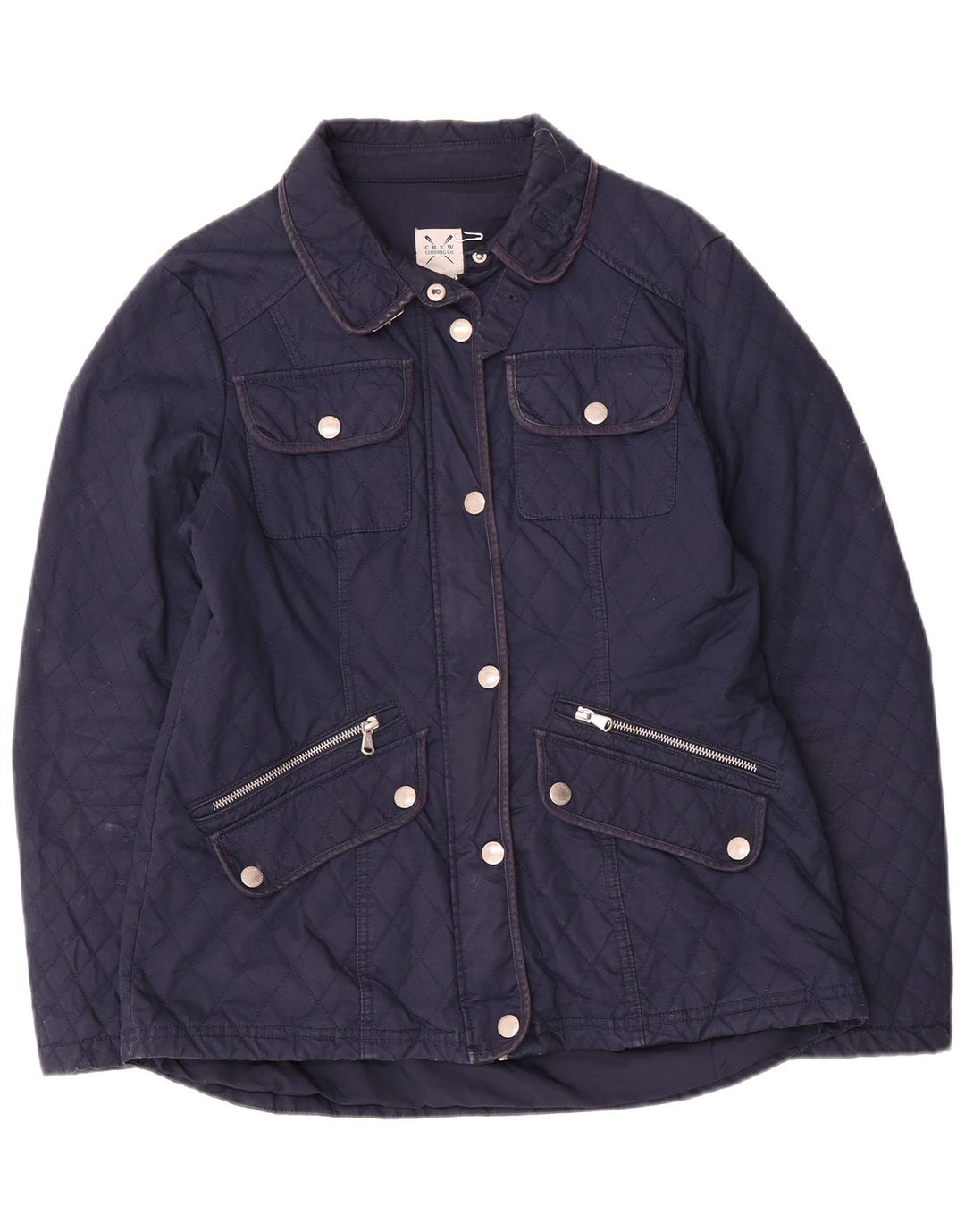 CREW CLOTHING Dame quiltet jakke UK 14 Mellem marineblå bomuld