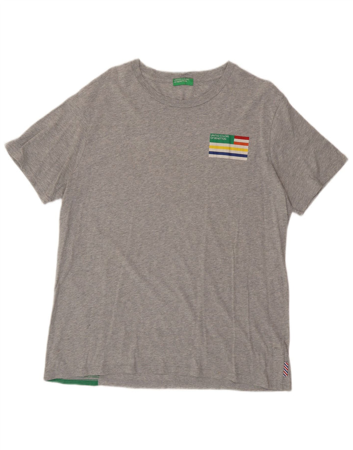 BENETTON Herre grafisk T-shirt Top 2XL Grå Colourblock Bomuld