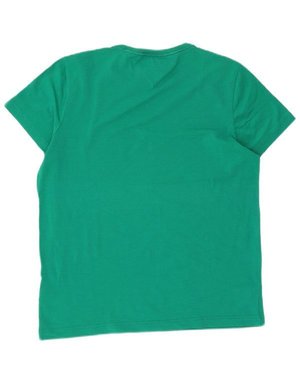 TOMMY HILFIGER Womens Slim Fit T-Shirt Top UK 14 Medium Green Cotton