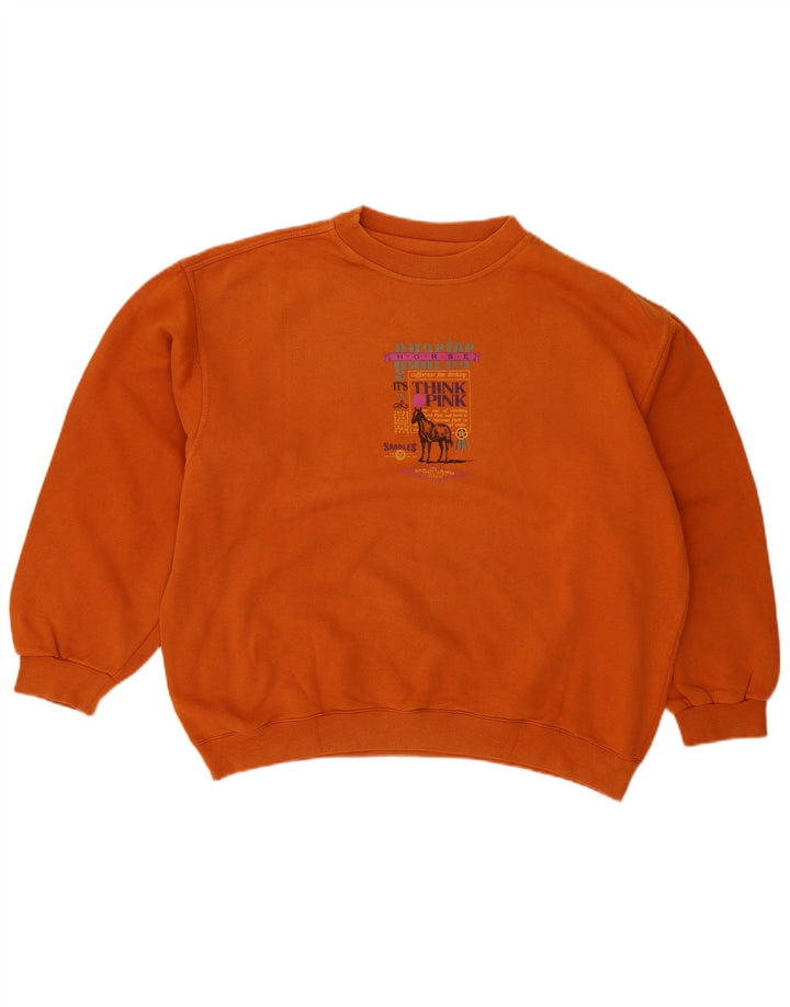 Tænk Pink Dame Oversized Grafisk Sweatshirt Jumper UK 16 Large Orange