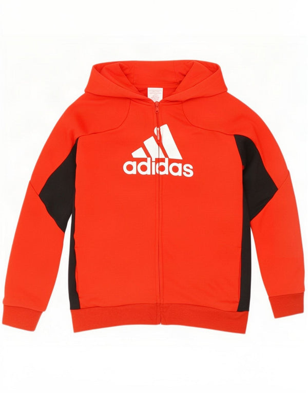 Adidas Boys Aeroready grafisk hættetrøje med lynlås 9-10 år Rød Colourblock