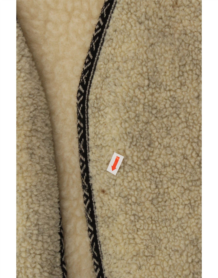 VINTAGE Herre Sherpa Gilet IT 52/54 XL Beige Ny Uld