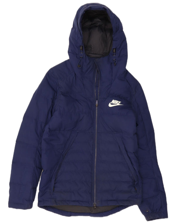 Nike Mens Hooded Padded Jacket UK 36 Small Navy Blue Polyester
