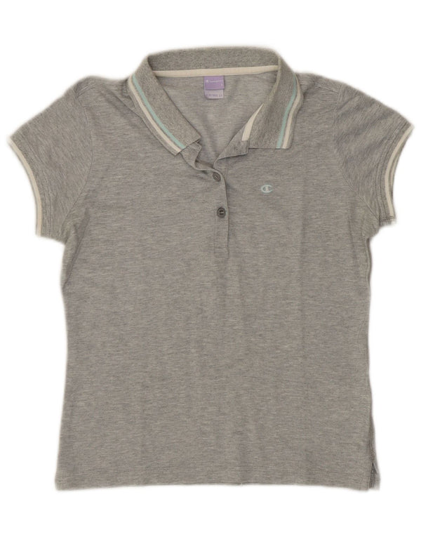 CHAMPION Womens Heritage Fit Polo Shirt UK 10 Small Grey Bomuld