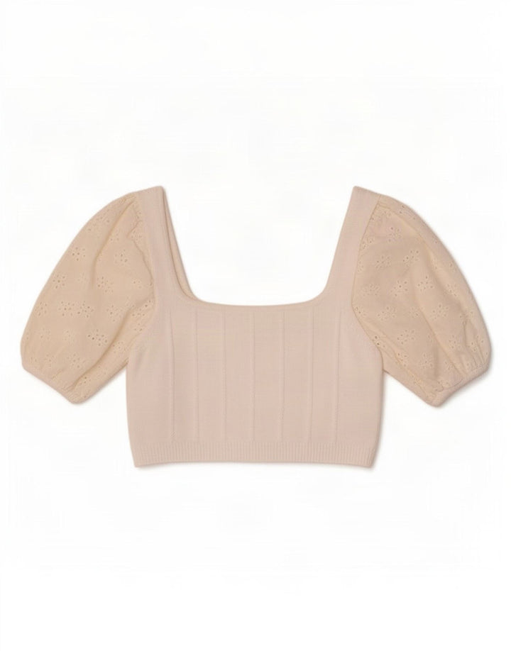 Zara Womens Crop Top UK 12 Medium Off White Bomuld