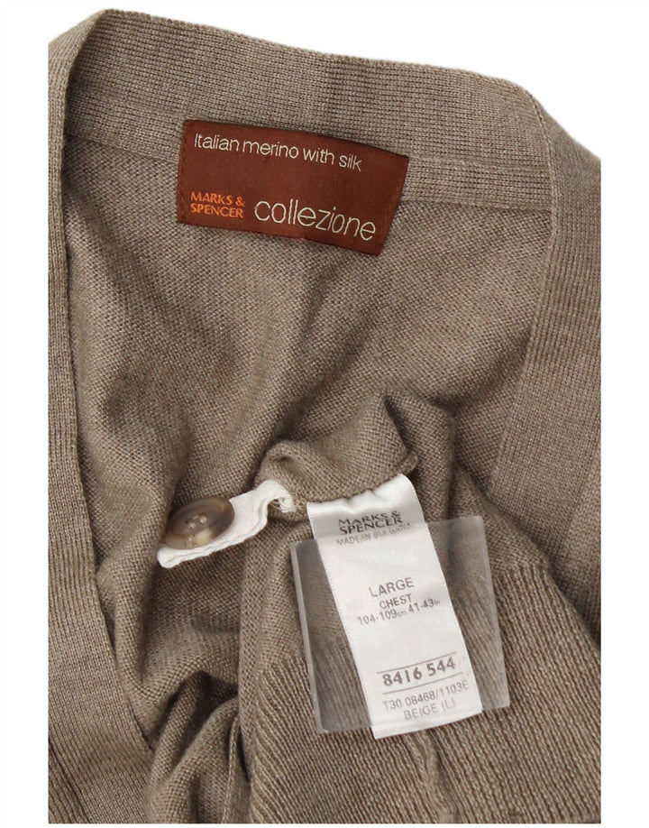 Marks & Spencer Herre ærmeløs cardigantrøje Stor beige uld