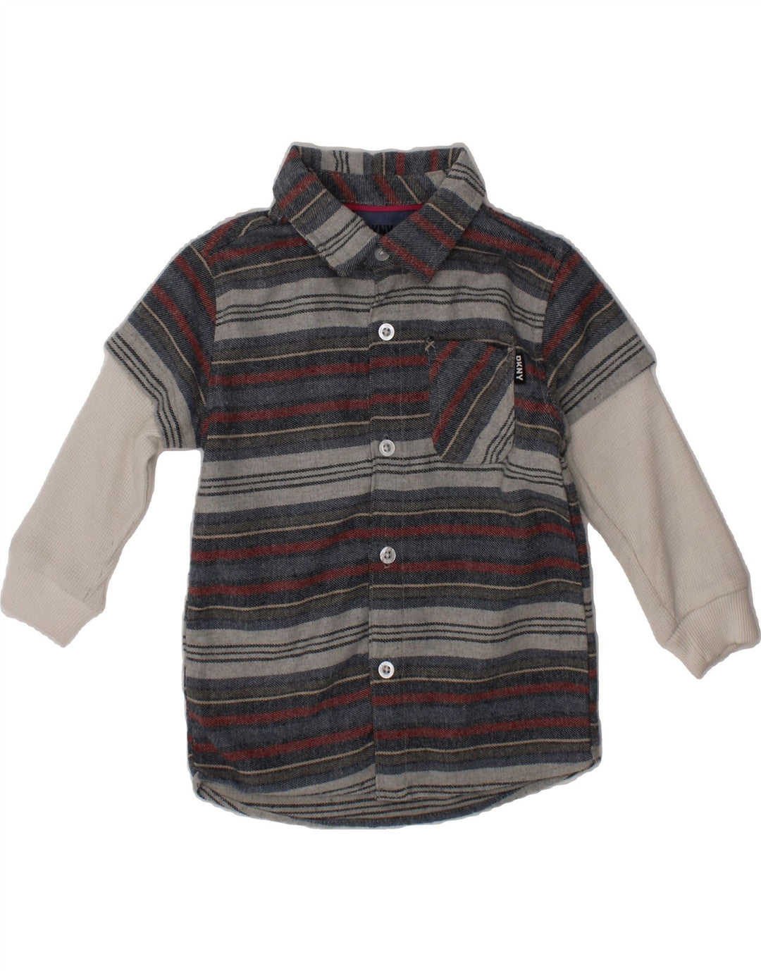 DKNY Boys Flannel Shirt 2-3 Years Grey Striped Cotton Vintage Dkny and Second-Hand Dkny from Messina Hembry 
