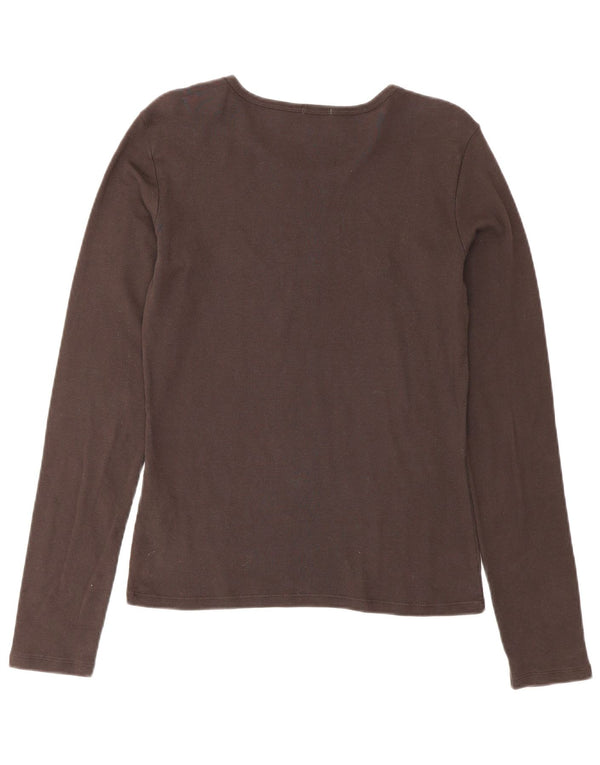 Benetton Womens Graphic Top Long Sleeve UK 12 Large Brown Cotton