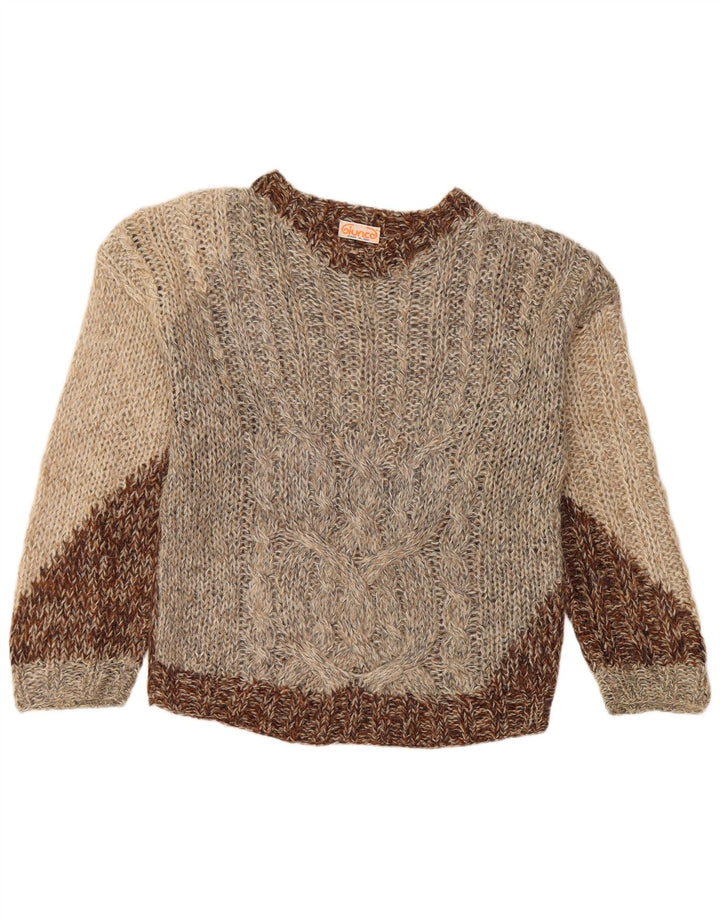 Giunco dame sweater med rund hals DK 10 lille brun farveblok Mohair