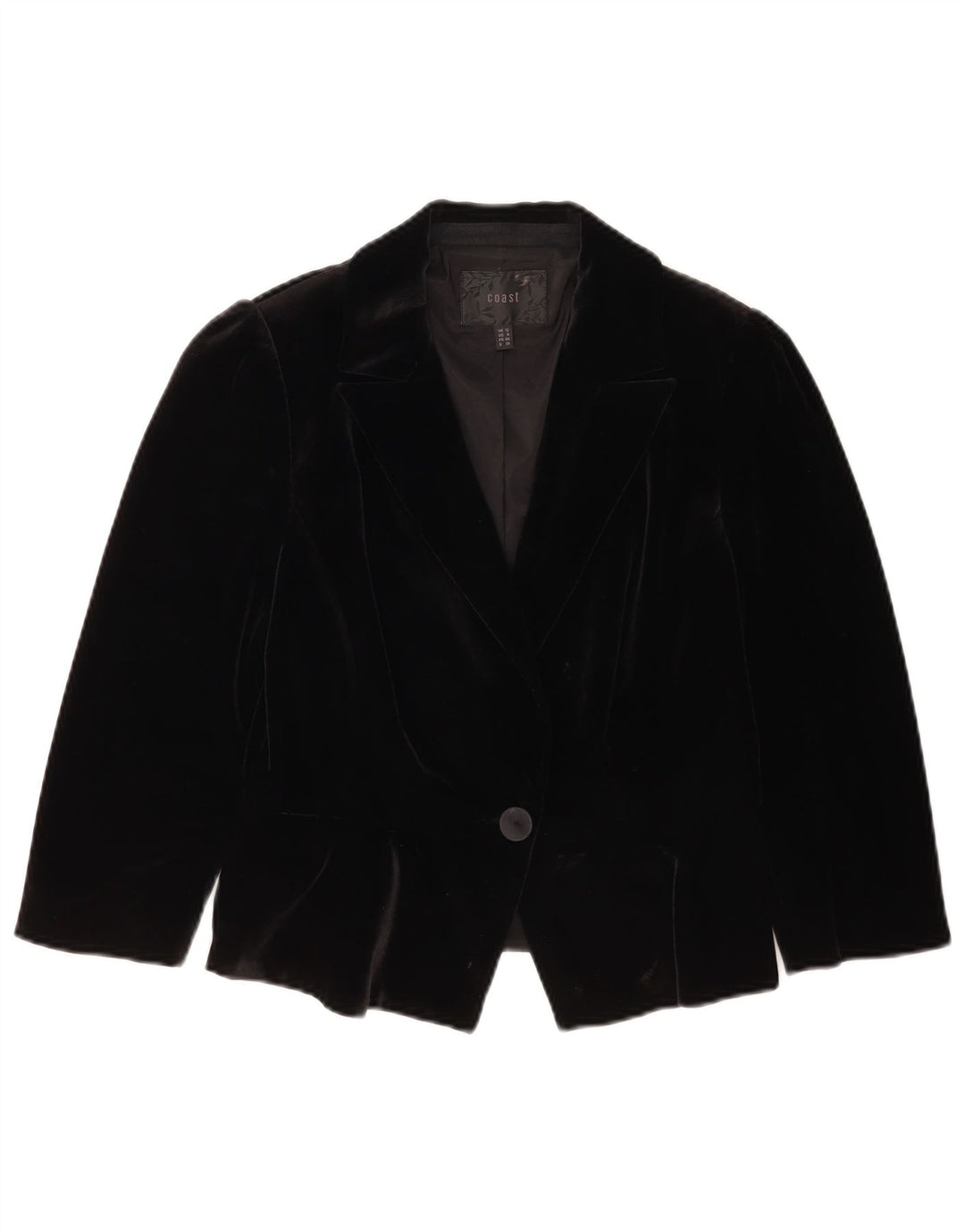 Coast Dame 1 Knap Velvet Blazer Jacket UK 12 Medium Sort Polyester
