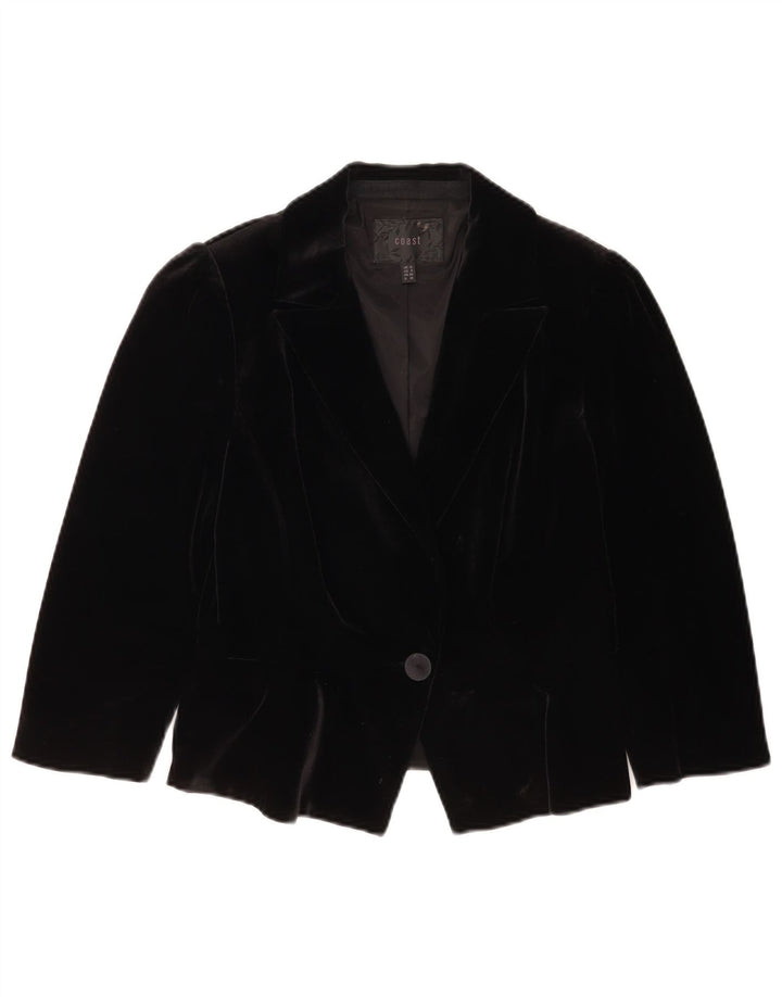 Coast Dame 1 Knap Velvet Blazer Jacket UK 12 Medium Sort Polyester