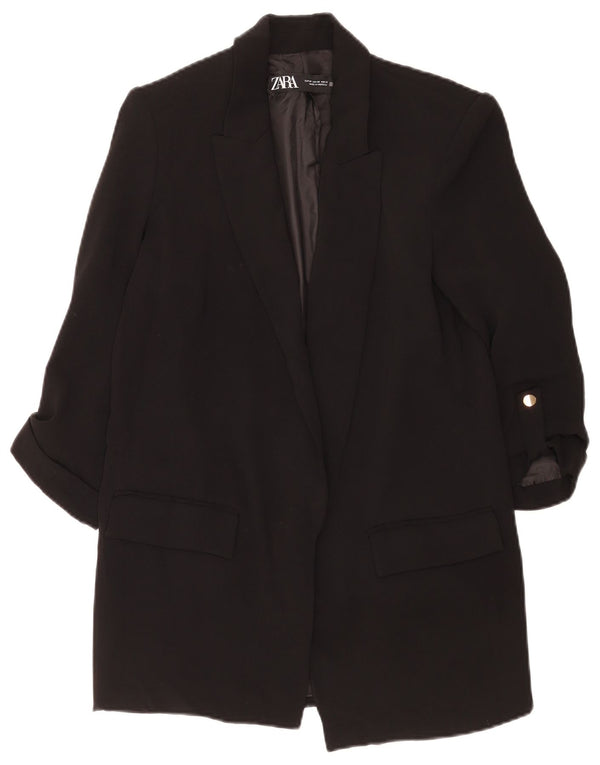 Zara Womens Oversized 3/4-ærmet åben blazerjakke UK 6 XS Sort Polyester