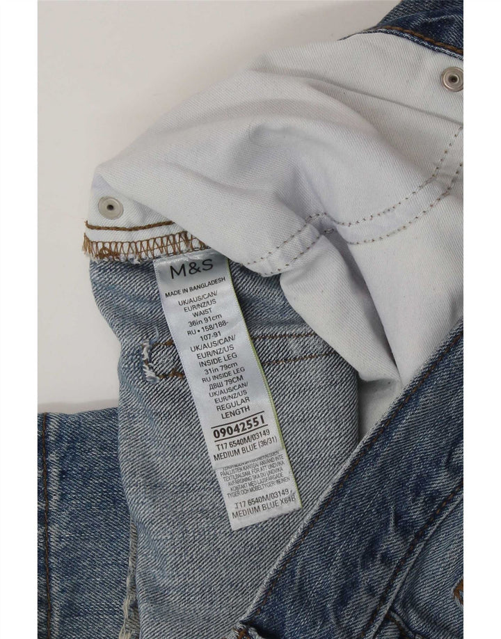 Marks & Spencer Herre Distressed Regular Straight Jeans W36 L31 Blue Cotton