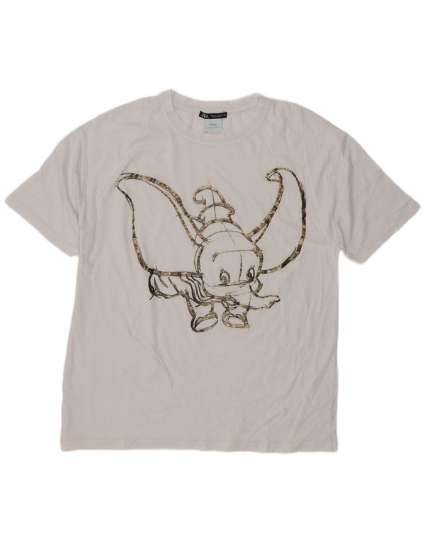 Zara Dame Dumbo Grafisk T-Shirt Top UK 14 Medium White Animal Print